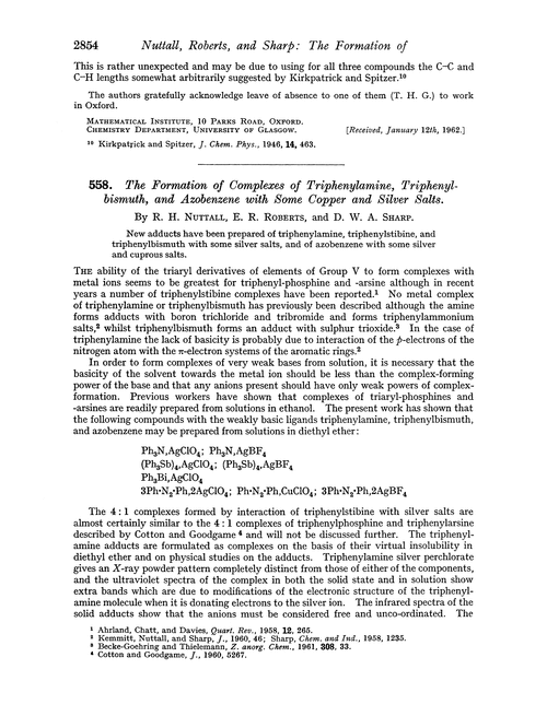 558. The formation of complexes of triphenylamine, triphenylbismuth, and azobenzene with some copper and silver salts