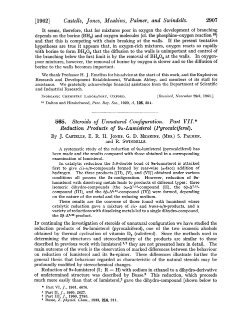 565. Steroids of unnatural configuration. Part VII. Reduction products of 9α-lumisterol (pyrocalciferol)