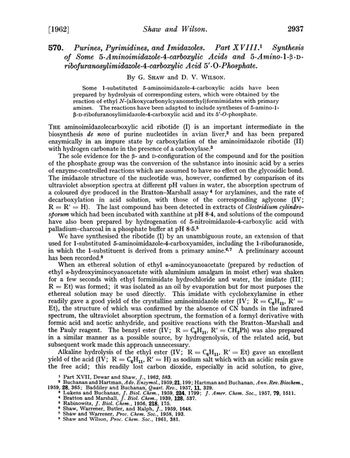 570. Purines, pyrimidines, and imidazoles. Part XVIII. Synthesis of some 5-aminoimidazole-4-carboxylic acids and 5-amino-1-β-D-ribofuranosylimidazole-4-carboxylic acid 5′-O-phosphate