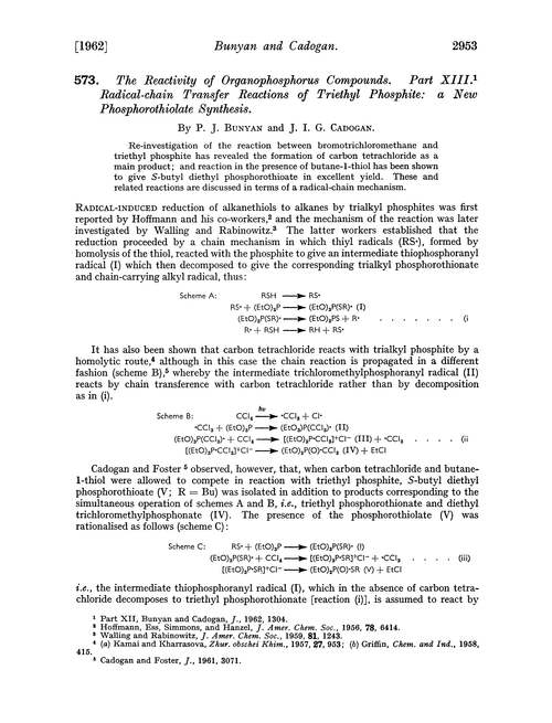 573. The reactivity of organophosphorus compounds. Part XIII. Radical-chain transfer reactions of triethyl phosphite: a new phosphorothiolate synthesis