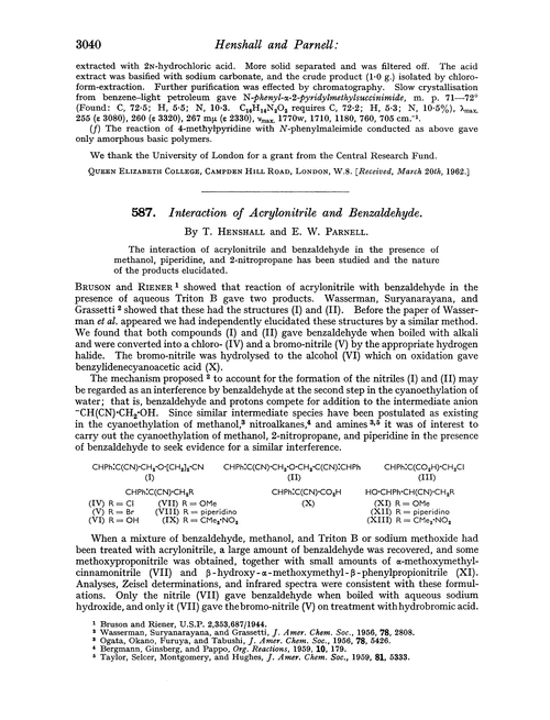 587. Interaction of acrylonitrile and benzaldehyde