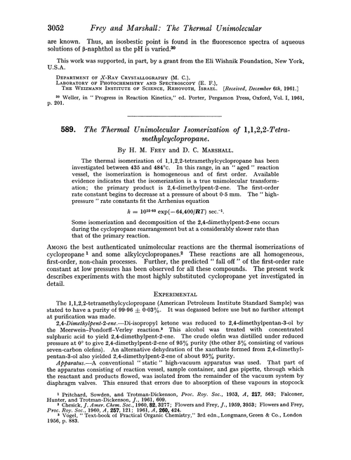 589. The thermal unimolecular isomerization of 1,1,2,2-tetra-methylcyclopropane