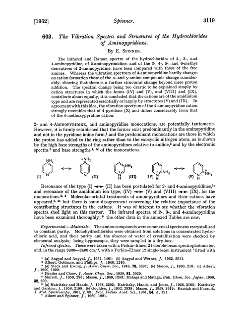 603. The vibration spectra and structures of the hydrochlorides of aminopyridines