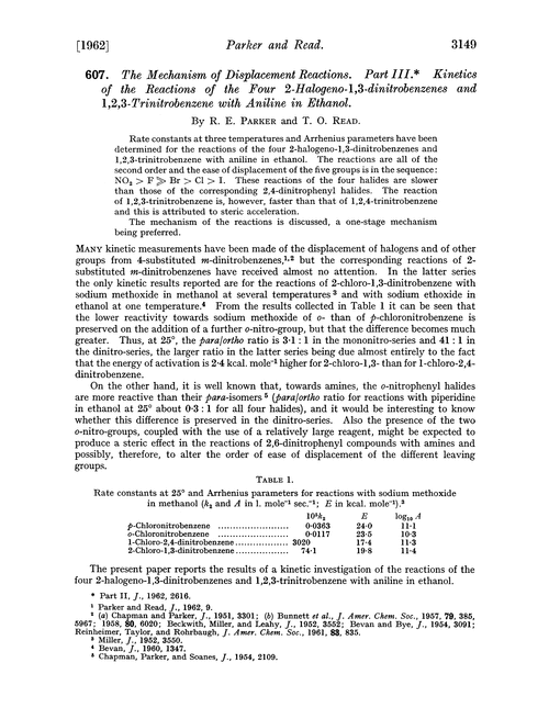 607. The mechanism of displacement reactions. Part III. Kinetics of the reactions of the four 2-halogeno-1,3-dinitrobenzenes and 1,2,3-trinitrobenzene with aniline in ethanol