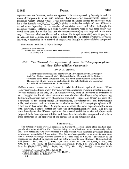 616. The thermal decomposition of some 12-heteropolytungstates and their ether-addition compounds