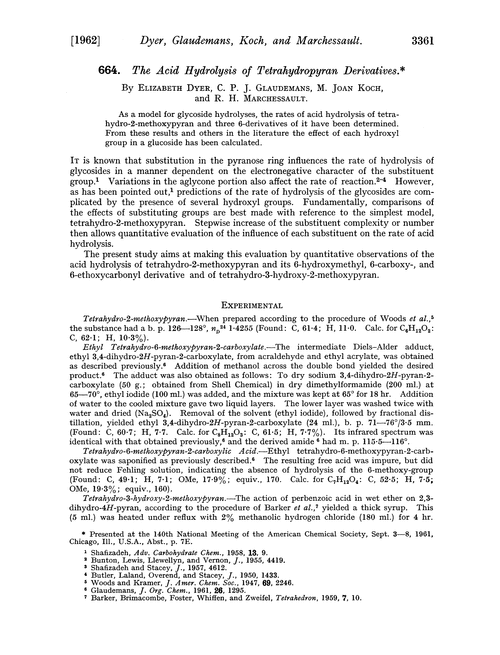 664. The acid hydrolysis of tetrahydropyran derivatives