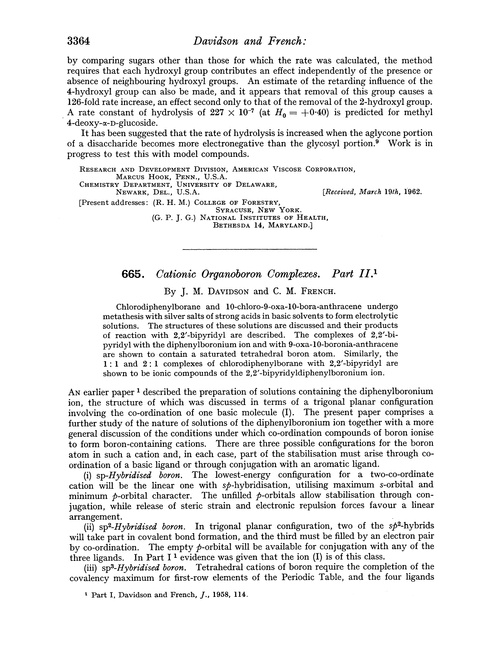 665. Cationic organoboron complexes. Part II