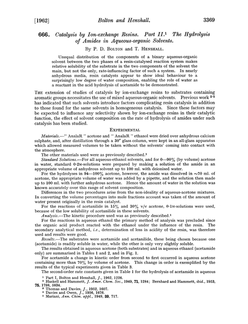 666. Catalysis by ion-exchange resins. Part II. The hydrolysis of amides in aqueous-organic solvents