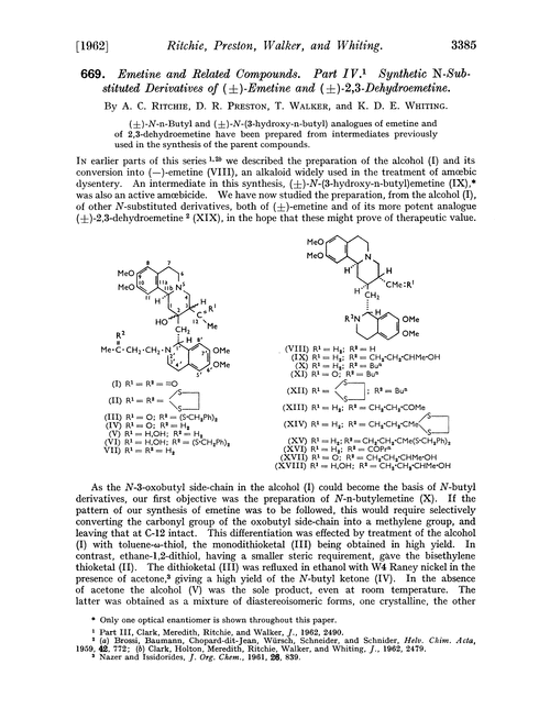 669. Emetine and related compounds. Part IV. Synthetic N-substituted derivatives of (±)-emetine and (±)-2,3-dehydroemetine