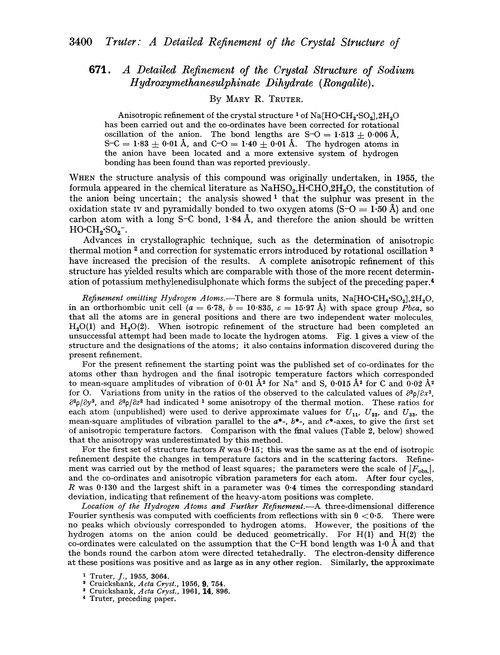 671. A detailed refinement of the crystal structure of sodium hydroxymethanesulphinate dihydrate (rongalite)