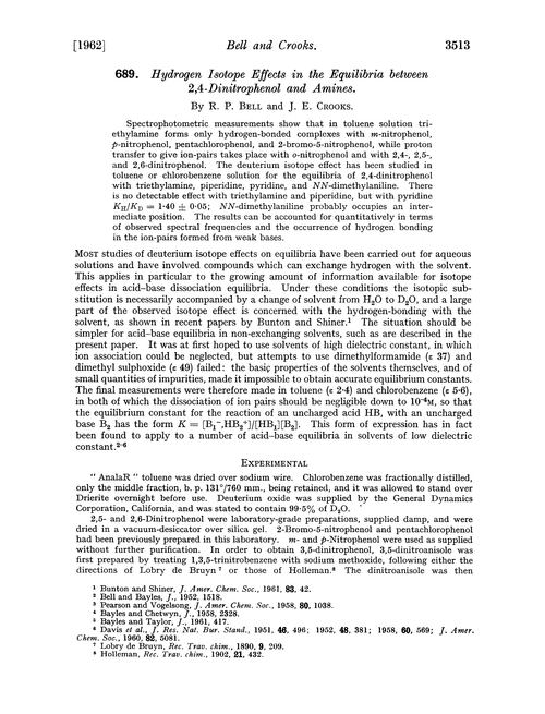 689. Hydrogen isotope effects in the equilibria between 2,4-dinitrophenol and amines