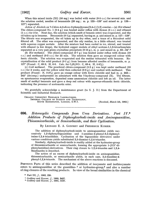 696. Heterocyclic compounds from urea derivatives. Part IV. Addition products of diphenylcarbodi-imide and aminoguanidine, thiosemicarbazide, or semicarbazide, and their cyclisation