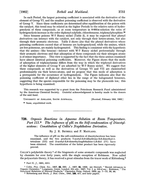 728. Organic reactions in aqueous solution at room temperature. Part III. The influence of pH on the self-condensation of diacetyl-acetone: constitution of Collie's naphthalene derivative