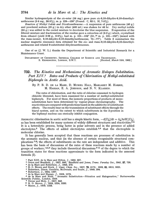 732. The kinetics and mechanisms of aromatic halogen substitution. Part XIV. Rates and products of chlorination of methyl-substituted biphenyls in acetic acid