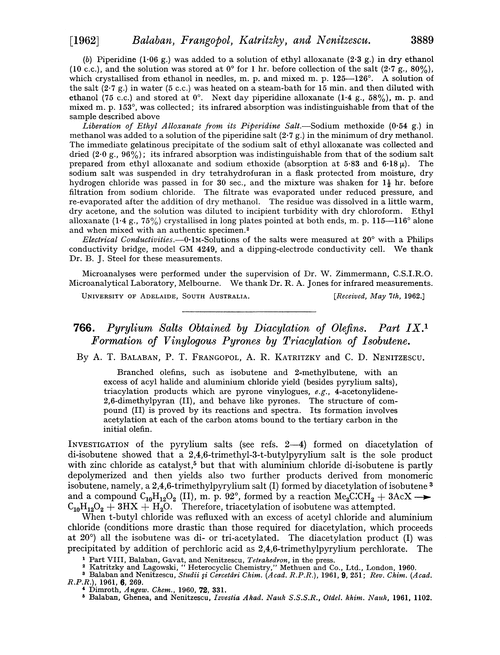 766. Pyrylium salts obtained by diacylation of olefins. Part IX. Formation of vinylogous pyrones by triacylation of isobutene