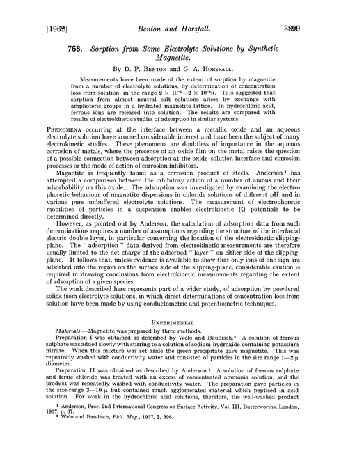 768. Sorption from some electrolyte solutions by synthetic magnetite