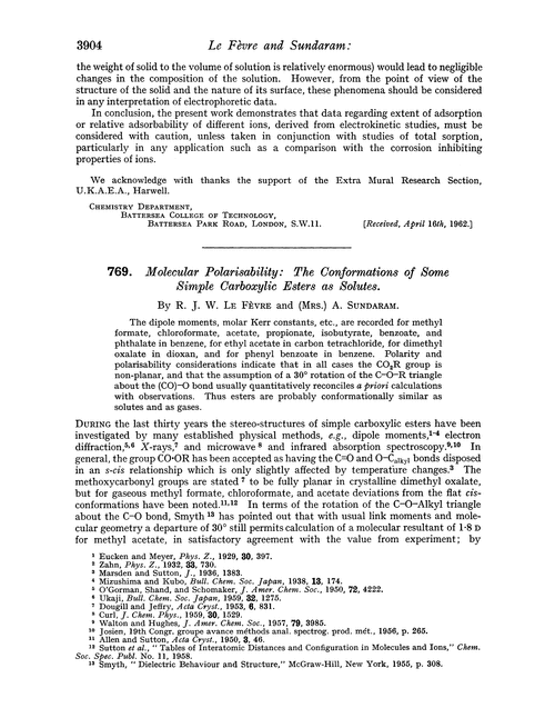 769. Molecular polarisability: the conformations of some simple carboxylic esters as solutes