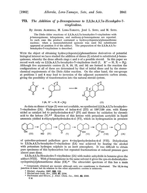 773. The addition of p-benzoquinones to 2,3,3a,4,5,7a-hexahydro-7-vinylindene