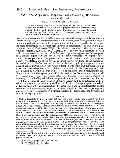 774. The preparation, properties, and structure of 12-tungstocupric(II) acid