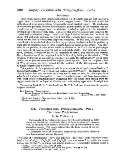 775. Transition-metal peroxy-complexes. Part I. The violet perchromates