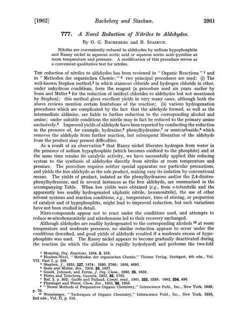 777. A novel reduction of nitriles to aldehydes