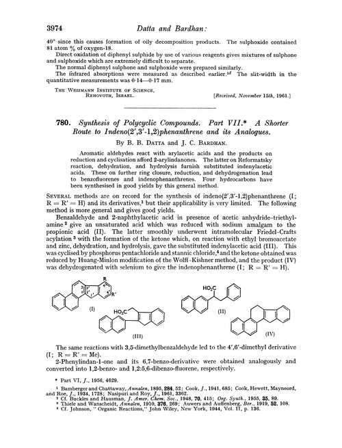 780. Synthesis of polycyclic compounds. Part VII. A shorter route to indeno(2′,3′-1,2)phenanthrene and its analogues
