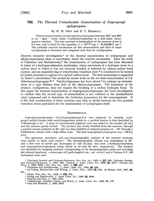 782. The thermal unimolecular isomerization of isopropenylcyclopropane