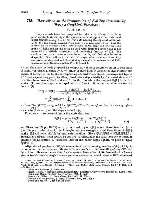 792. Observations on the computation of stability constants by Olerup's graphical procedure