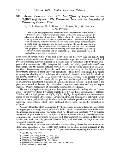 800. Anodic processes. Part V. The effects of impurities on the Hg|HCl (aq) system: the passivation law, and the properties of passivating calomel films