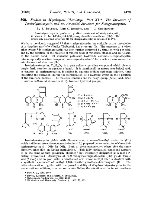 808. Studies in mycological chemistry. Part XI. The structure of isosterigmatocystin and an amended structure for sterigmatocystin