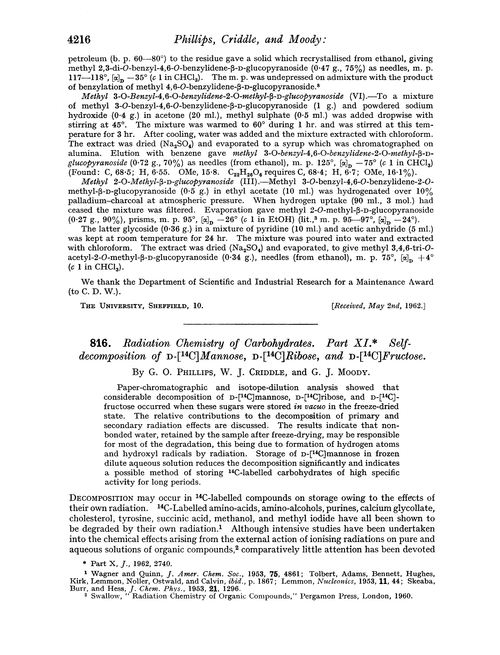 816. Radiation chemistry of carbohydrates. Part XI. Self-decomposition of D-[14C]mannose, D-[14C]ribose, and D-[14C]fructose