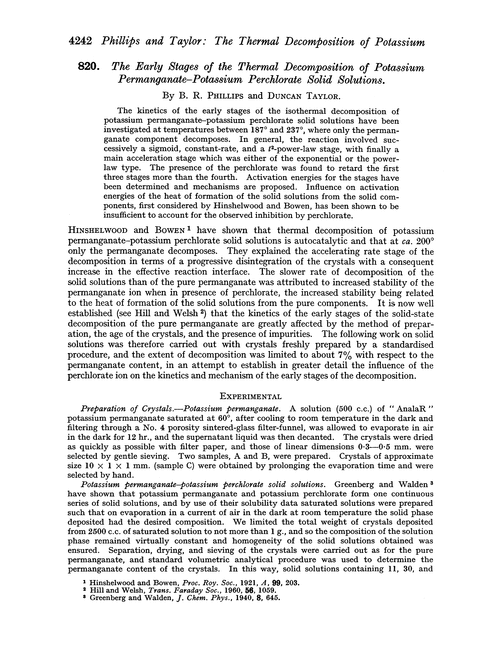 820. The early stages of the thermal decomposition of potassium permanganate–potassium perchlorate solid solutions