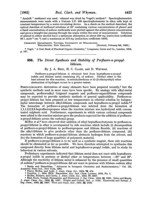 856. The direct synthesis and stability of perfluoro-n-propyl-lithium