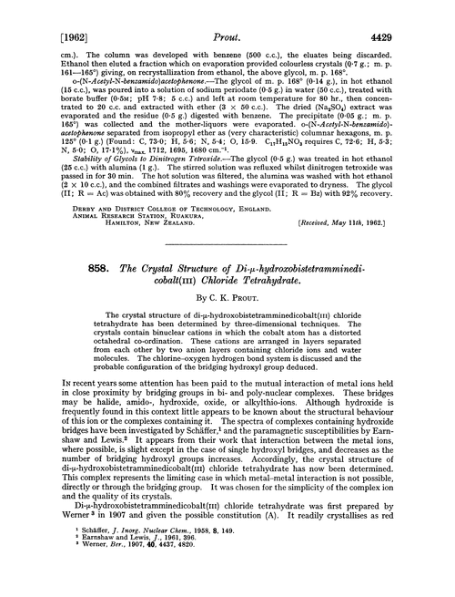858. The crystal structure of di-µ-hydroxobistetramminedicobalt(III) chloride tetrabydrate