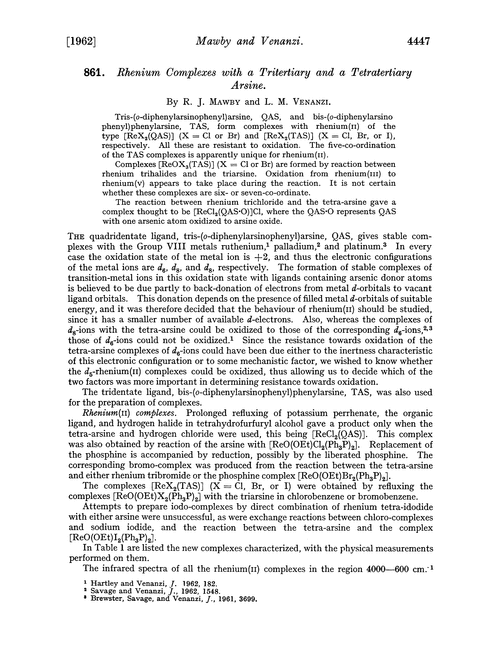 861. Rhenium complexes with a tritertiary and a tetratertiary arsine