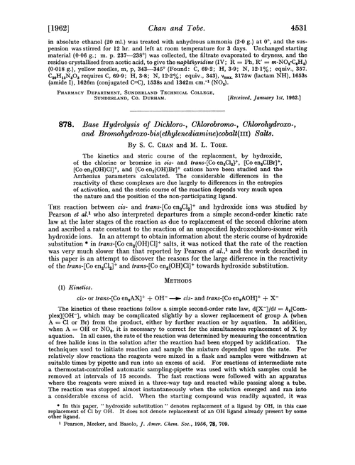 878. Base hydrolysis of dichloro-, chlorobromo-, chlorohydroxo-, and bromohydroxo-bis(ethylenediamine)cobalt(III) salts