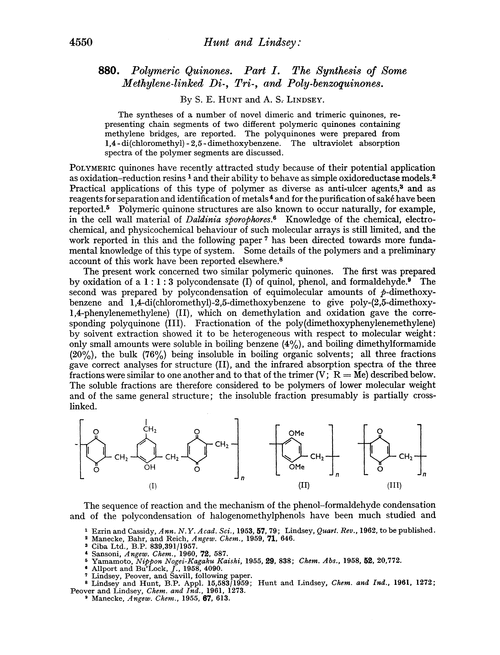 880. Polymeric quinones. Part I. The synthesis of some methylene-linked di-, tri-, and poly-benzoquinones