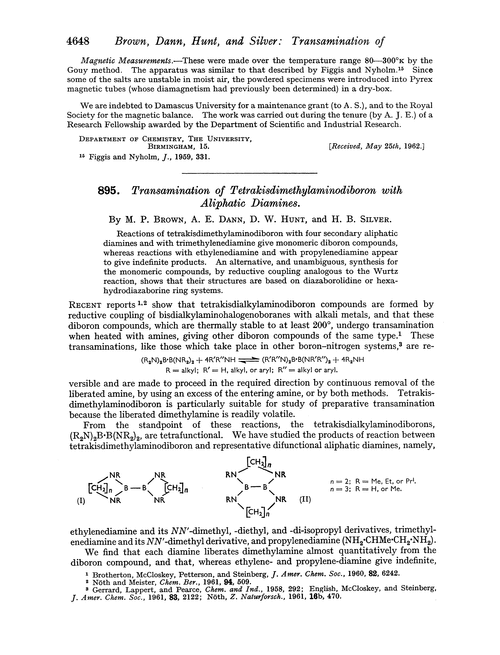 895. Transamination of tetrakisdimethylaminodiboron with aliphatic diamines