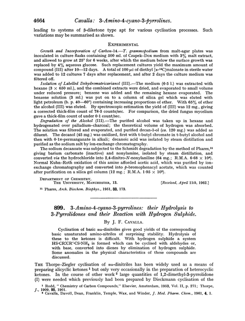 899. 3-Amino-4-cyano-3-pyrrolines: their hydrolysis to 3-pyrrolidones and their reaction with hydrogen sulphide