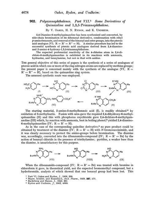 902. Polyazanaphthalenes. Part VII. Some derivatives of quinazoline and 1,3,5-triazanaphthalene