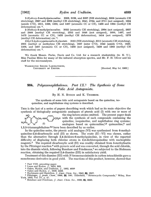 904. Polyazanaphthalenes. Part IX. The synthesis of some folic acid antagonists