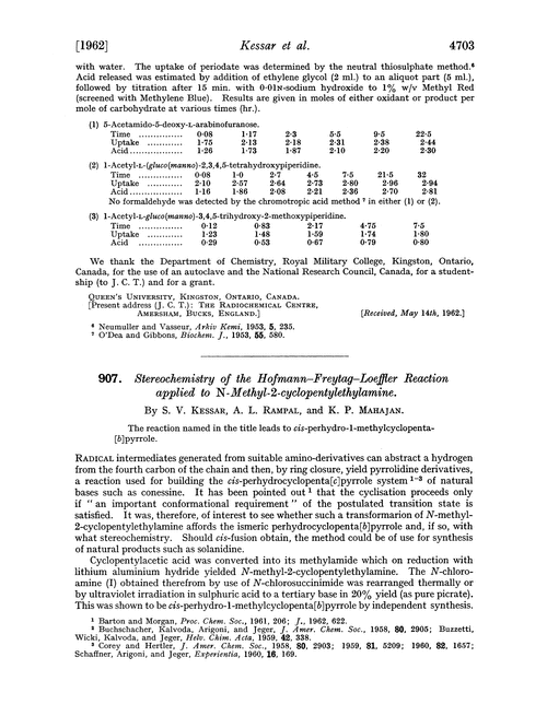 907. Stereochemistry of the Hofmannn–Freytag–Loeffler reaction applied to N-methyl-2-cyclopentylethylamine