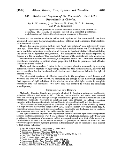 935. Oxides and oxy-ions of the non-metals. Part III. Oxy-radicals of chlorine