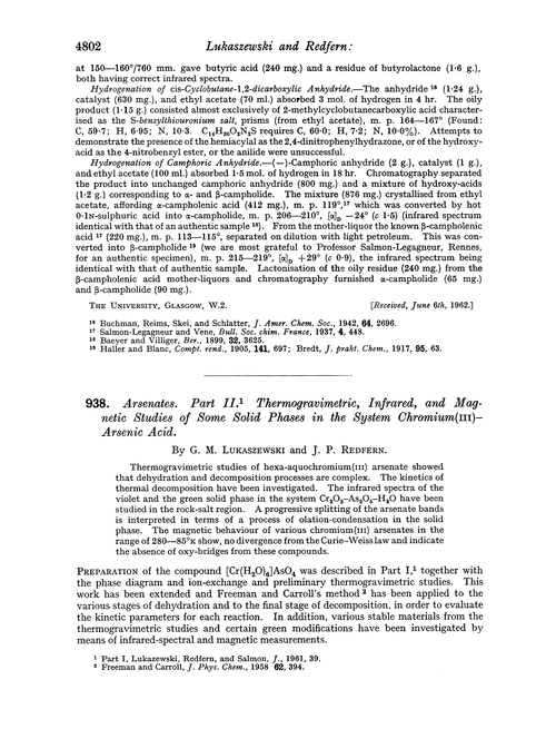 938. Arsenates. Part II. Thermogravimetric, infrared, and magnetic studies of some solid phases in the system chromium(III)–arsenic acid