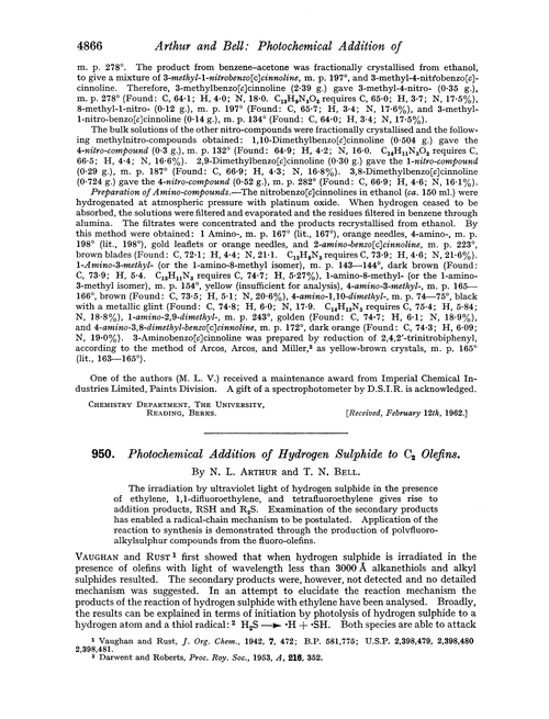 950. Photchemical addition of hydrogen sulphide to C2 olefins