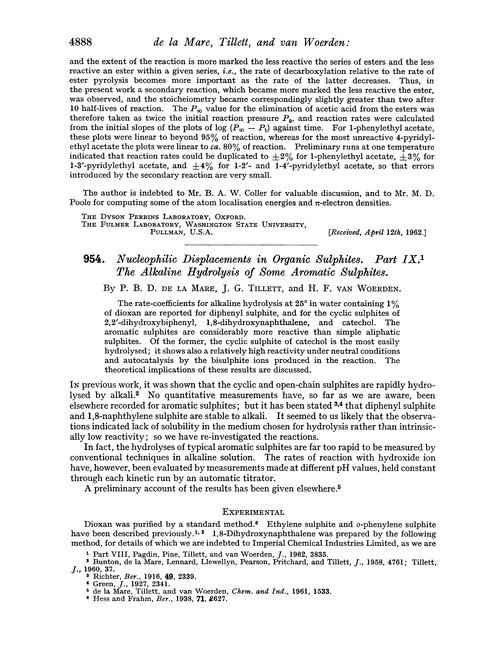 954. Nucleophilic displacements in organic sulphites. Part IX. The alkaline hydrolysis of some aromatic sulphites