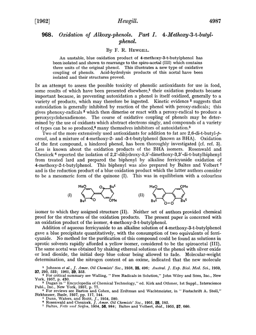 968. Oxidation of alkoxy-phenols. Part I. 4-Methoxy-3-t-butylphenol