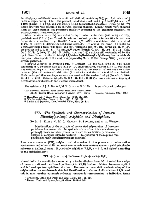 977. The synthesis and characterisation of isomeric di(methylpentenyl) sulphides and disulphides