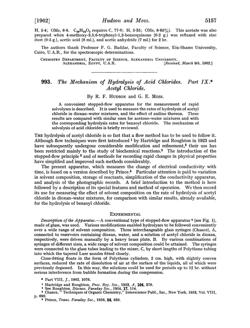 993. The mechanism of hydrolysis of acid chlorides. Part IX. Acetyl chloride