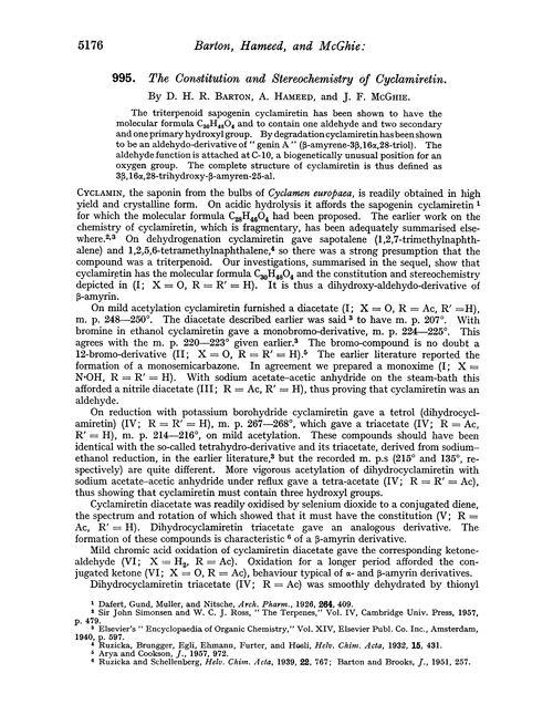 995. The constitution and stereochemistry of cyclamiretin